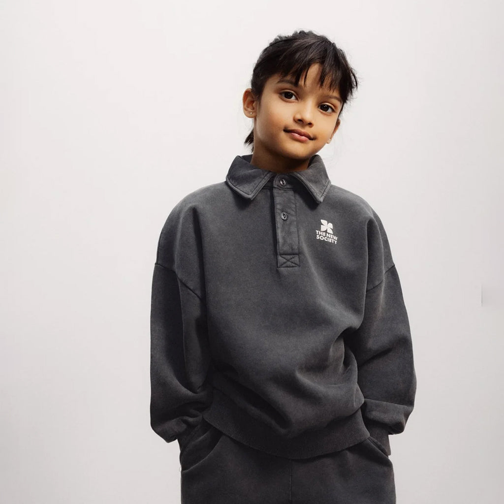 The New Society Child TNS Logo Polo Sweatshirt Forged Iron Grey