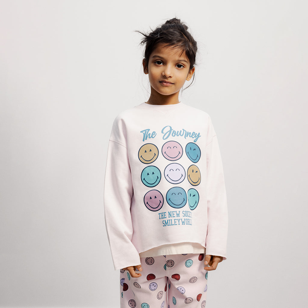 The New Society Child Smiley Sweatshirt Light Lilac Pink
