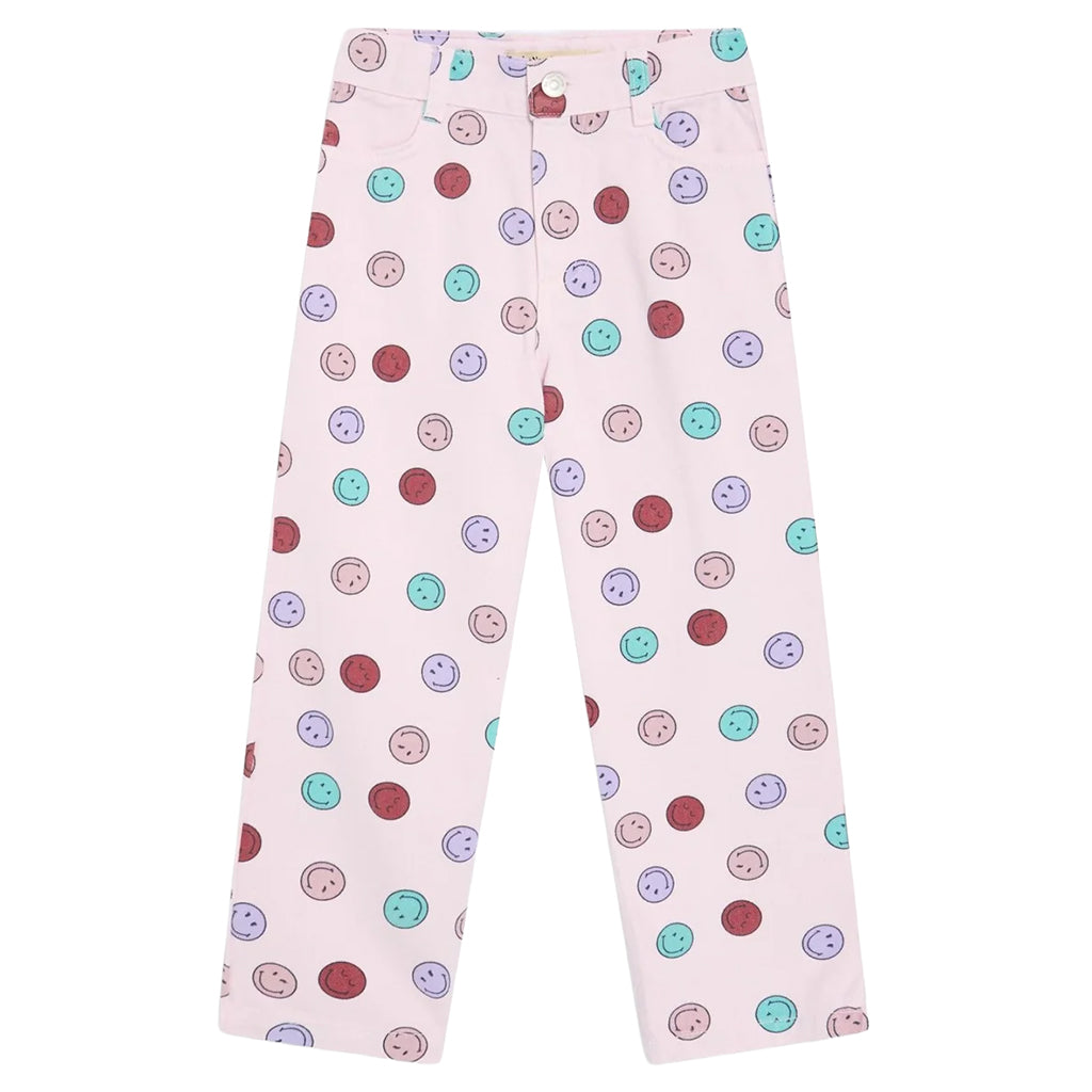 The New Society Child Denim Pants Pink Smiley Print
