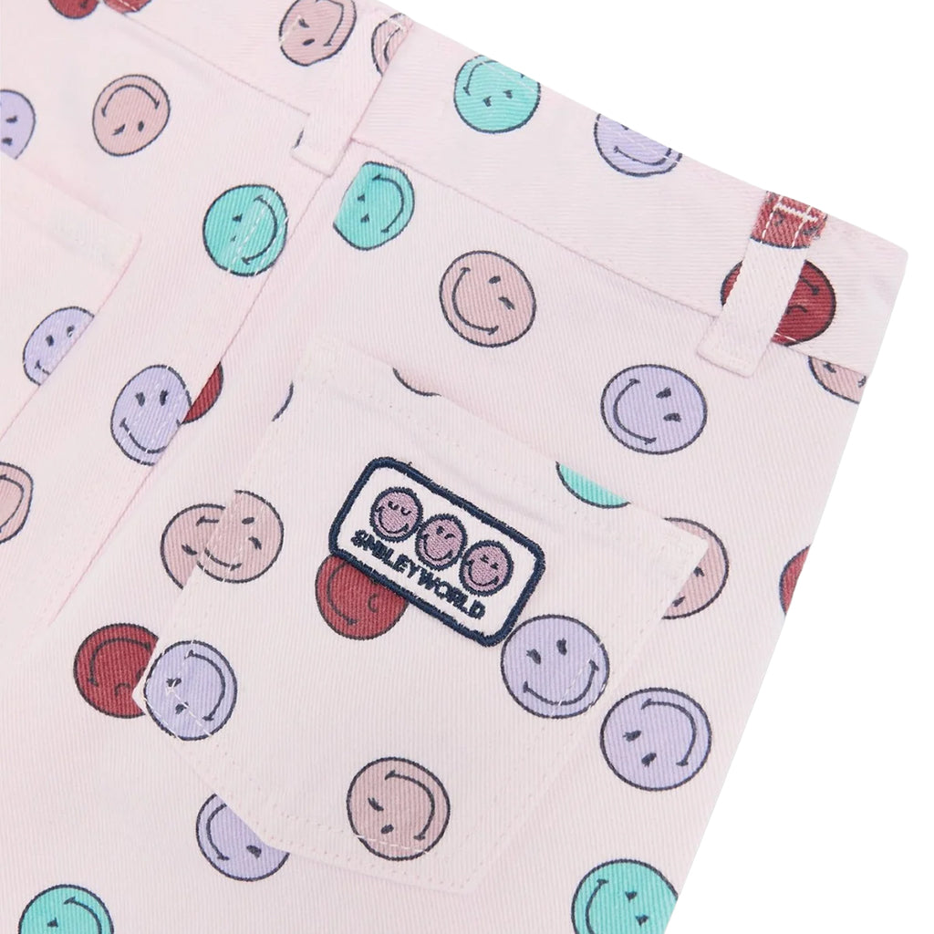 The New Society Child Denim Pants Pink Smiley Print
