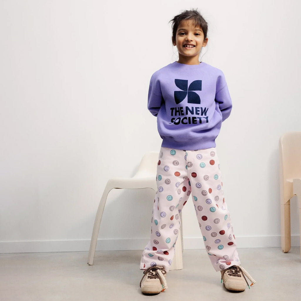 The New Society Child Denim Pants Pink Smiley Print