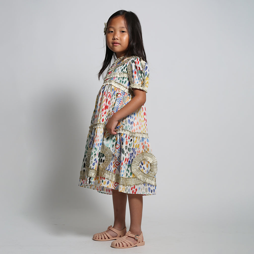 Tia Cibani Kids Child Alexandra Ribbon Pleated Dress Rainbow Print