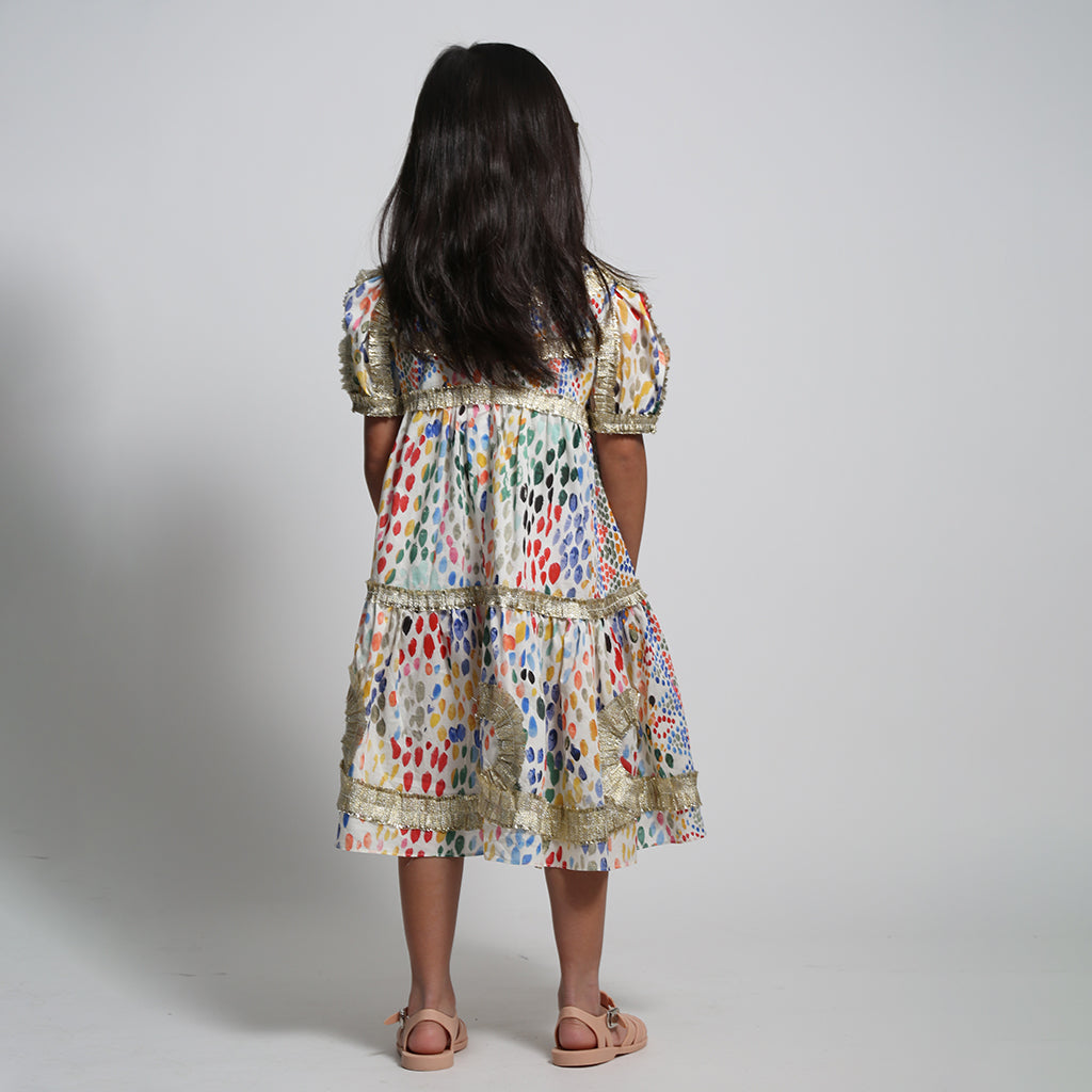 Tia Cibani Kids Child Alexandra Ribbon Pleated Dress Rainbow Print