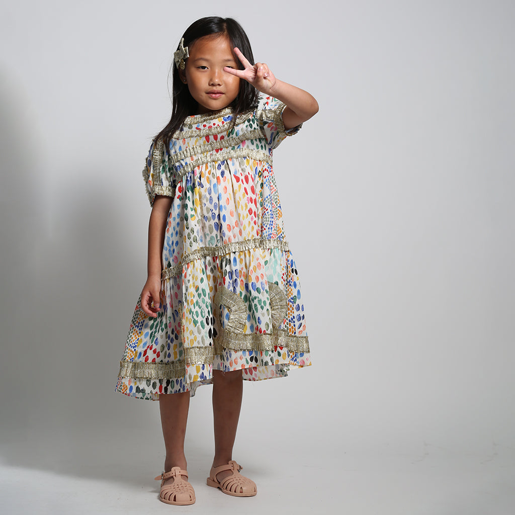 Tia Cibani Kids Child Alexandra Ribbon Pleated Dress Rainbow Print