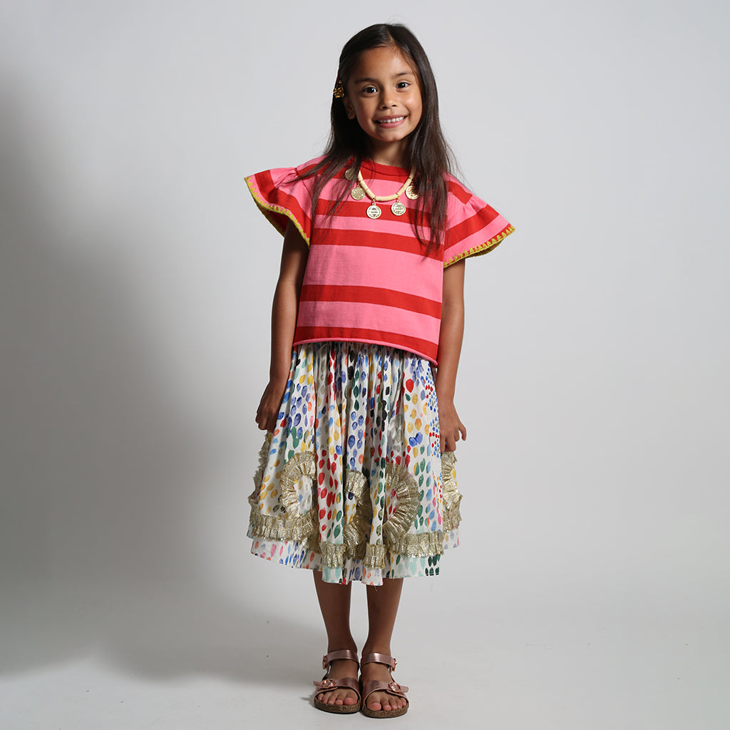 Tia Cibani Kids Child Alexandra Ribbon Pleated Skirt Rainbow Print