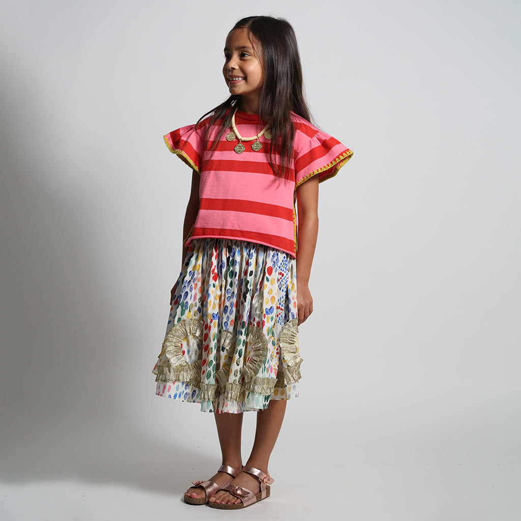 Tia Cibani Kids Child Alexandra Ribbon Pleated Skirt Rainbow Print
