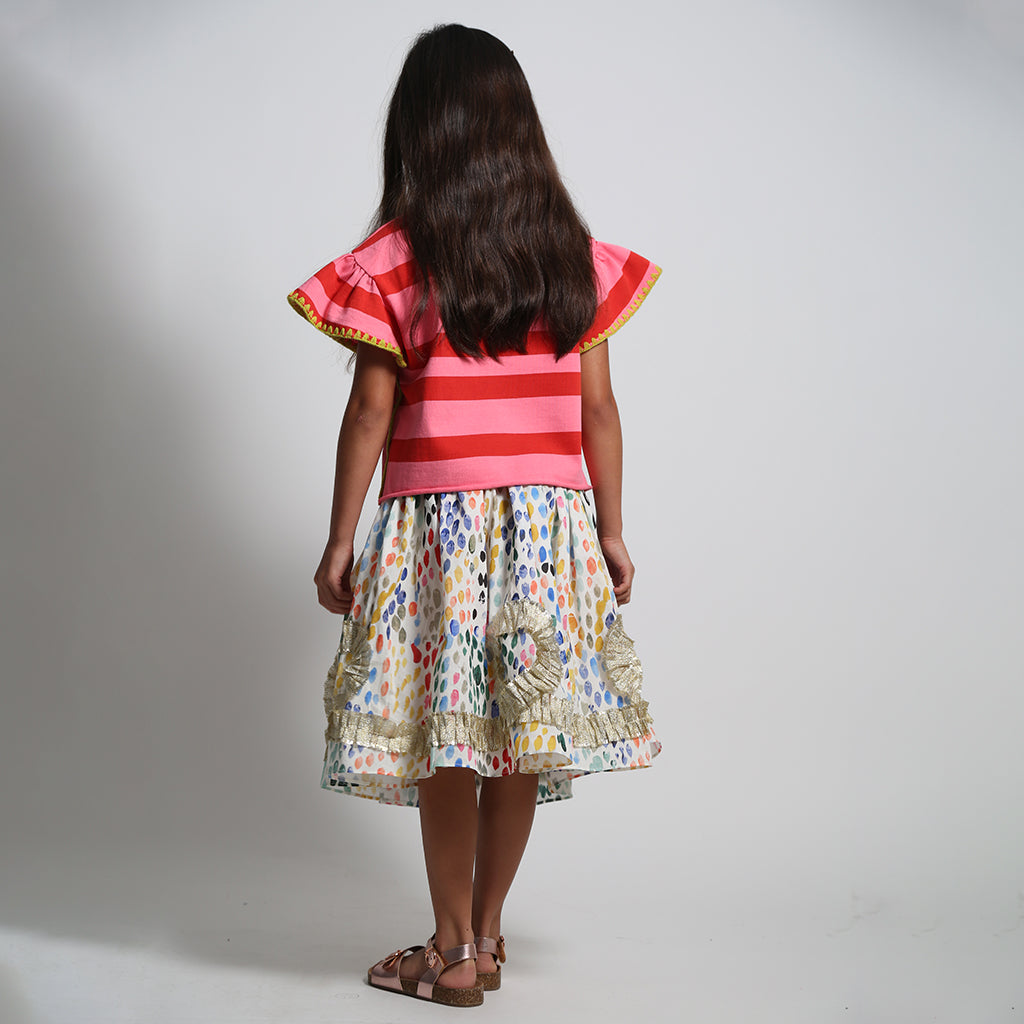 Tia Cibani Kids Child Alexandra Ribbon Pleated Skirt Rainbow Print