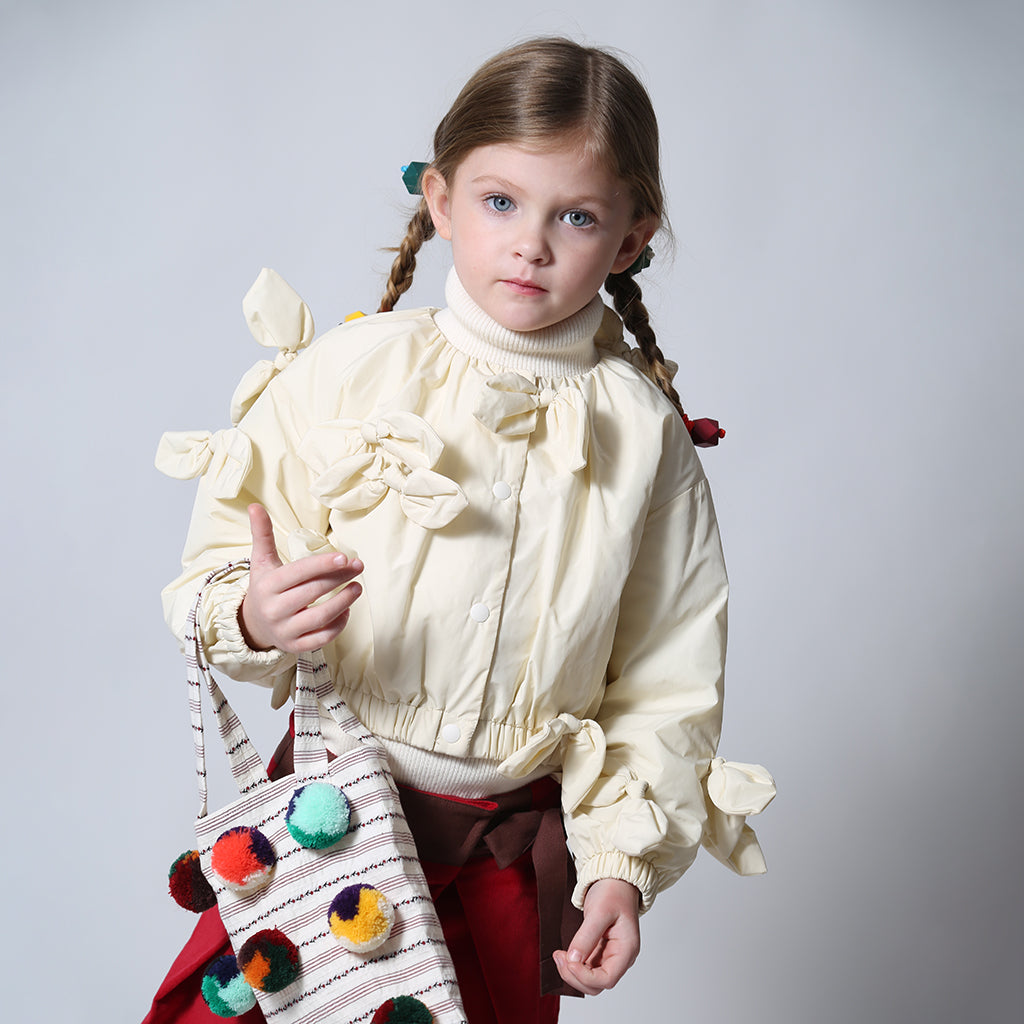 Tia Cibani Kids Child Estrella Bow Bomber Jacket Opal Cream