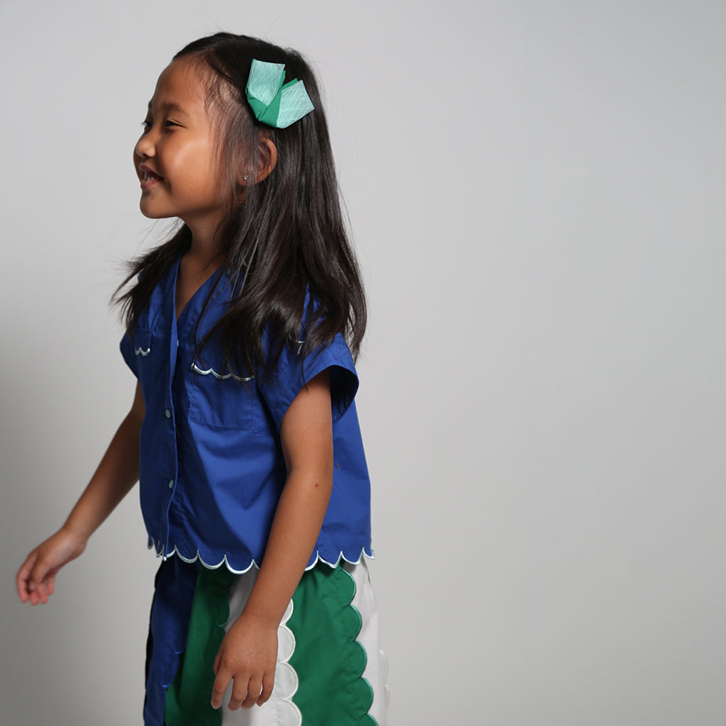 Tia Cibani Kids Child Laurel Scalloped Blouse Aegean Blue