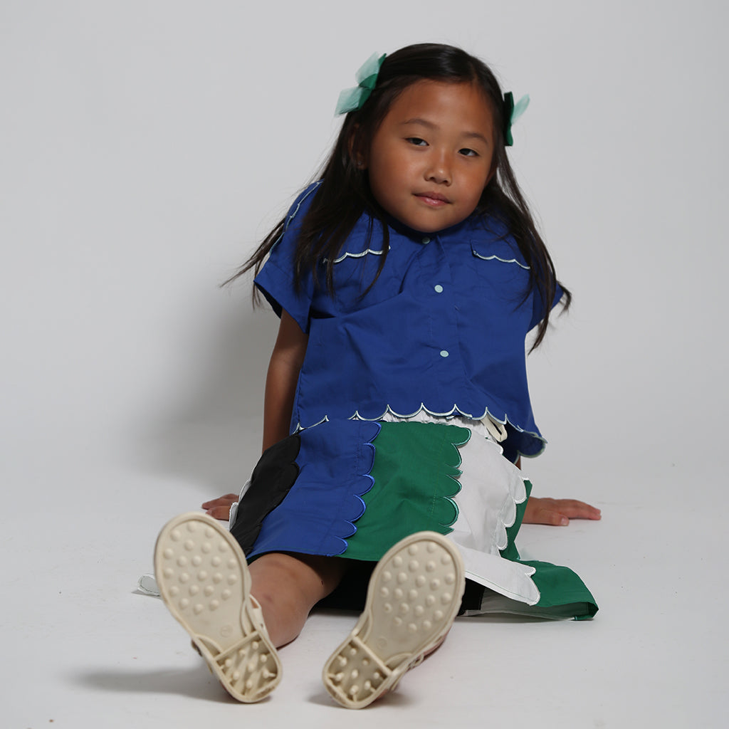 Tia Cibani Kids Child Laurel Scalloped Blouse Aegean Blue