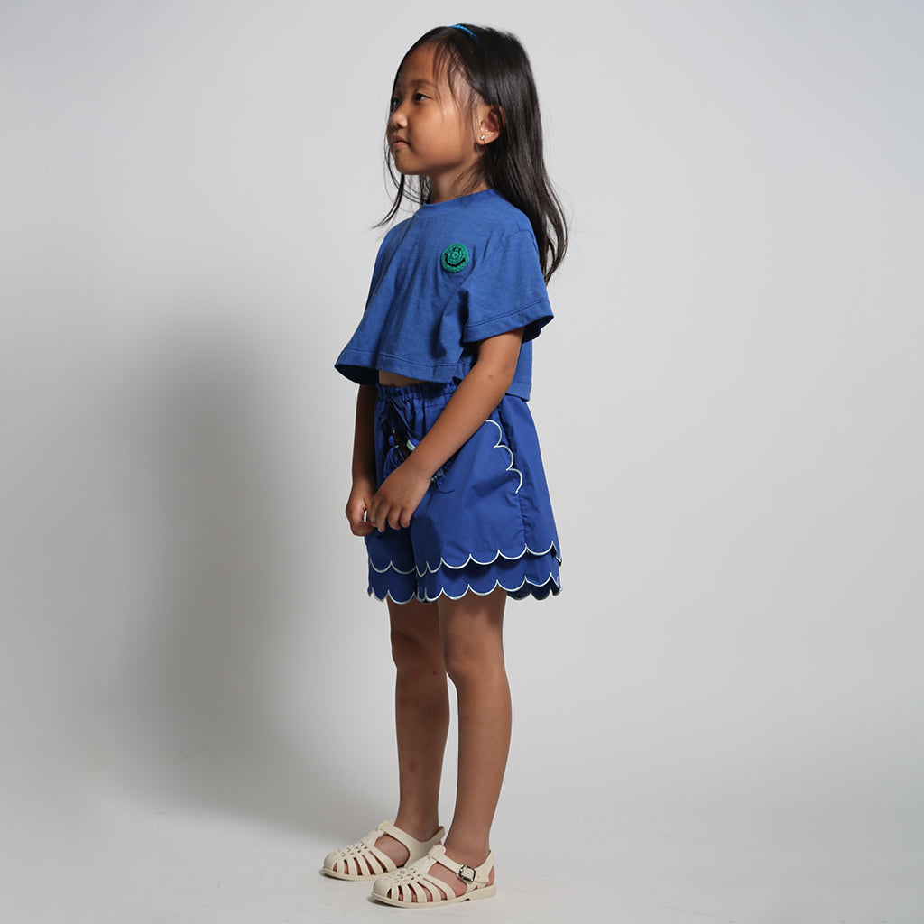 Tia Cibani Kids Child Laurel Scalloped Shorts Aegean Blue