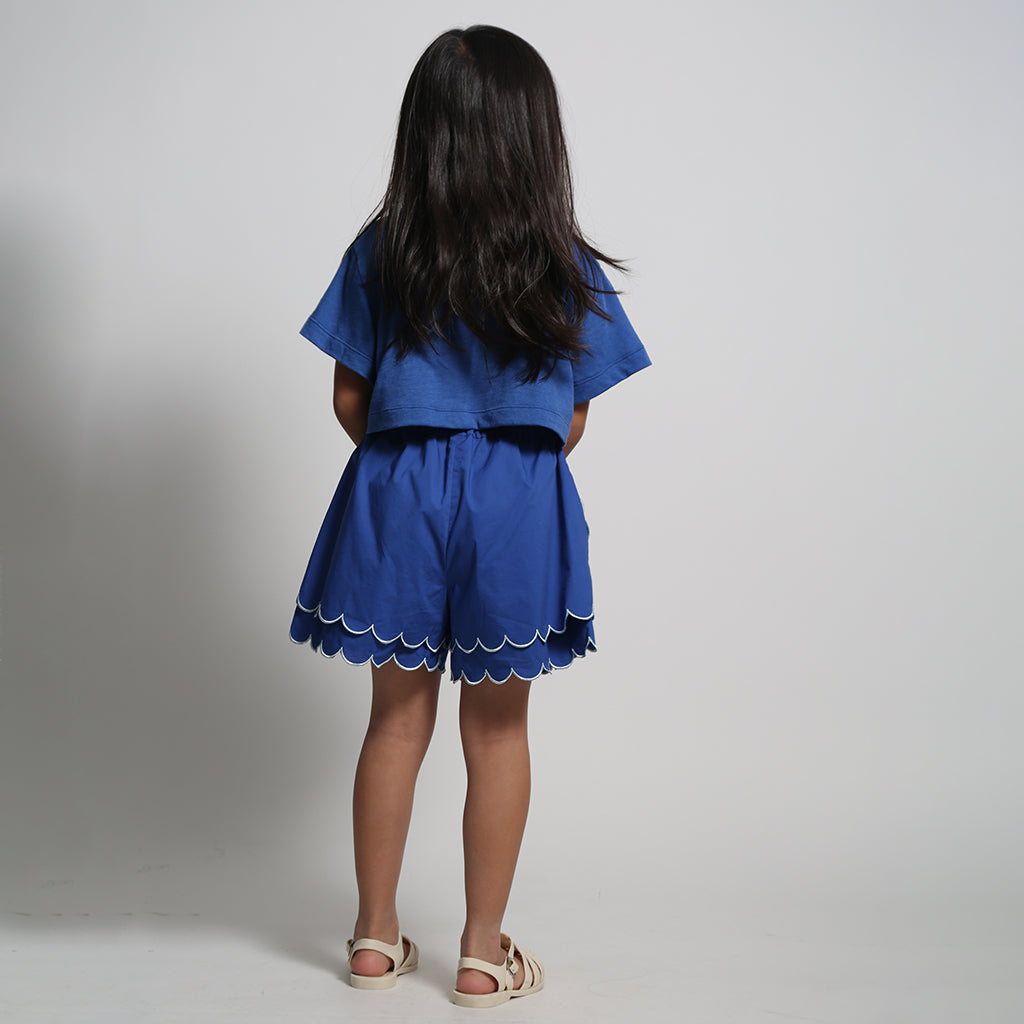 Tia Cibani Kids Child Laurel Scalloped Shorts Aegean Blue