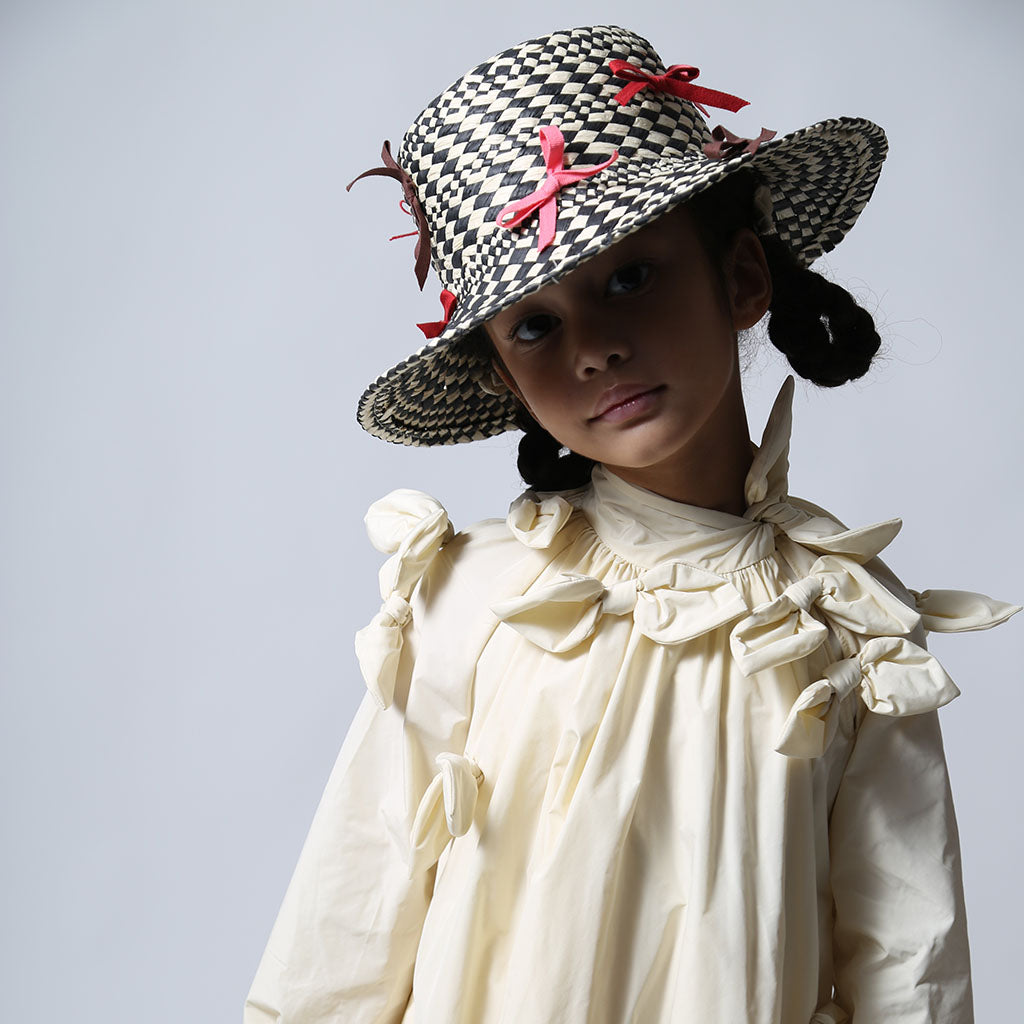 Tia Cibani Kids Child Marisol Bow Raffia Bucket Hat Ruby Red