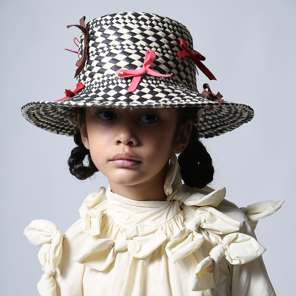 Tia Cibani Kids Child Marisol Bow Raffia Bucket Hat Ruby Red