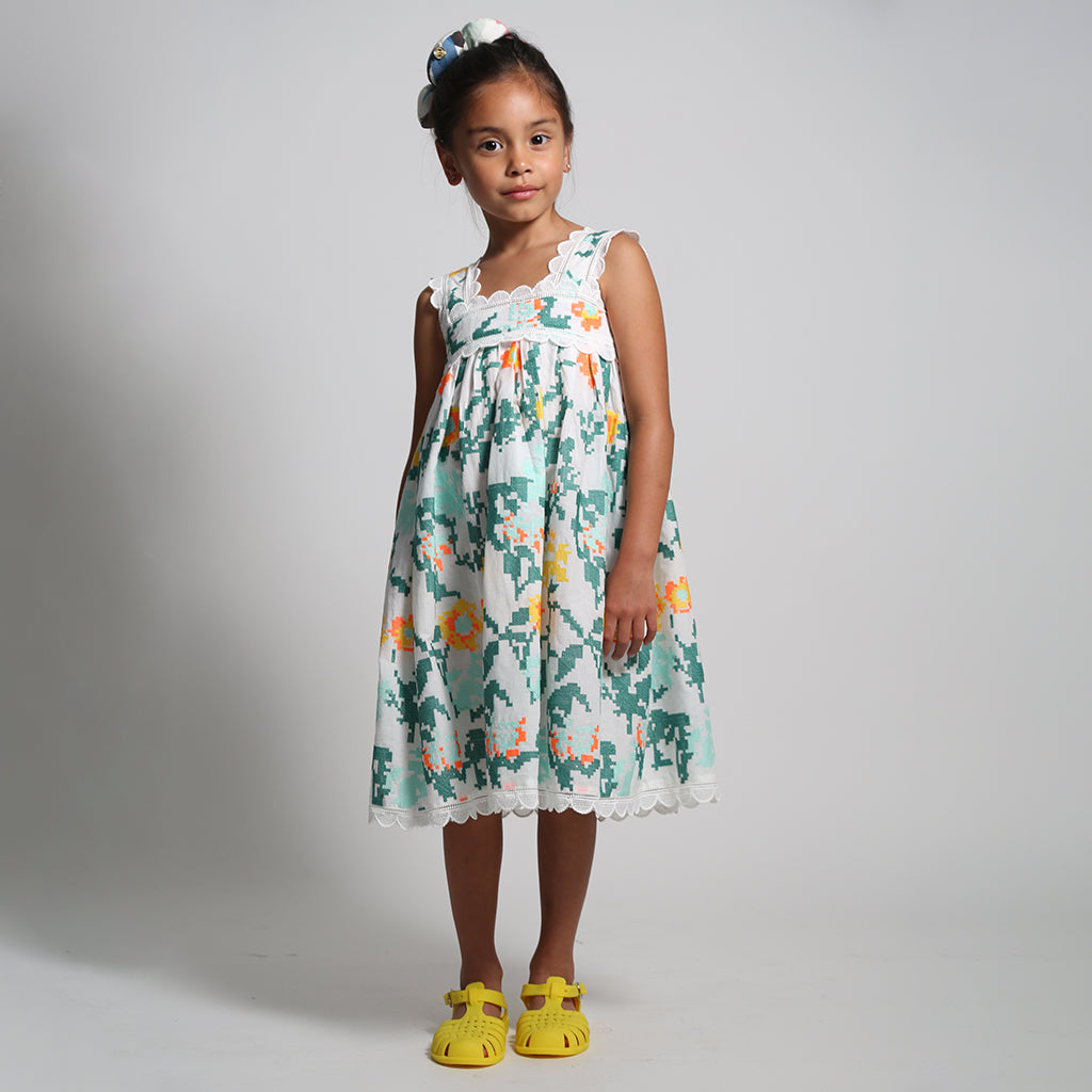 Tia Cibani Kids Child Ophelia Scalloped Dress Multicolour Cyprus Floral