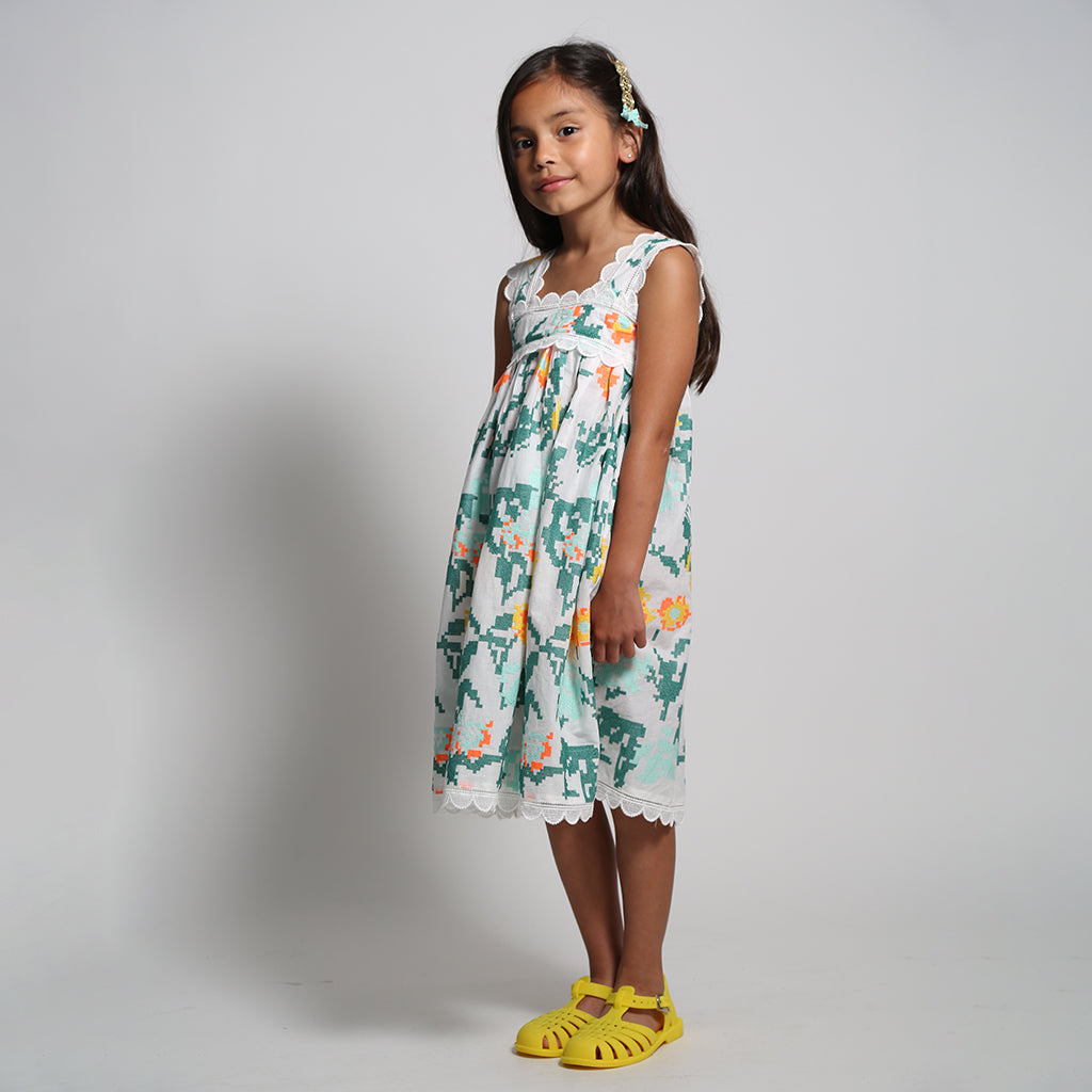 Tia Cibani Kids Child Ophelia Scalloped Dress Multicolour Cyprus Floral