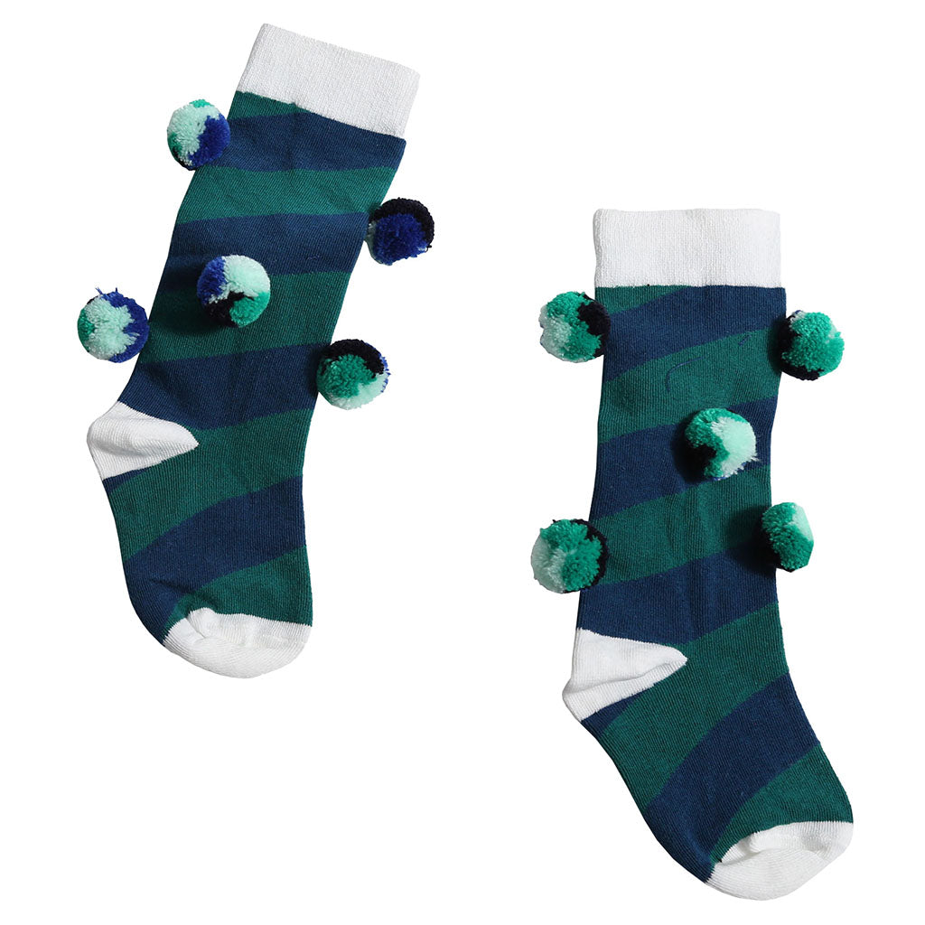 Tia Cibani Kids Child Pompom Socks Dolma Green Stripes