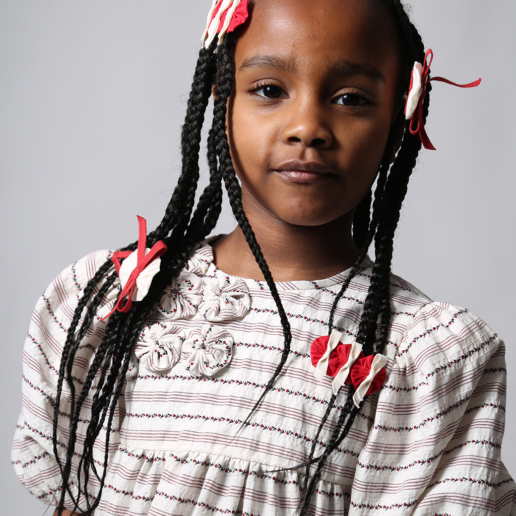 Tia Cibani Kids Child Rosetta Embellished Bib Dress Opal Cream Stripes