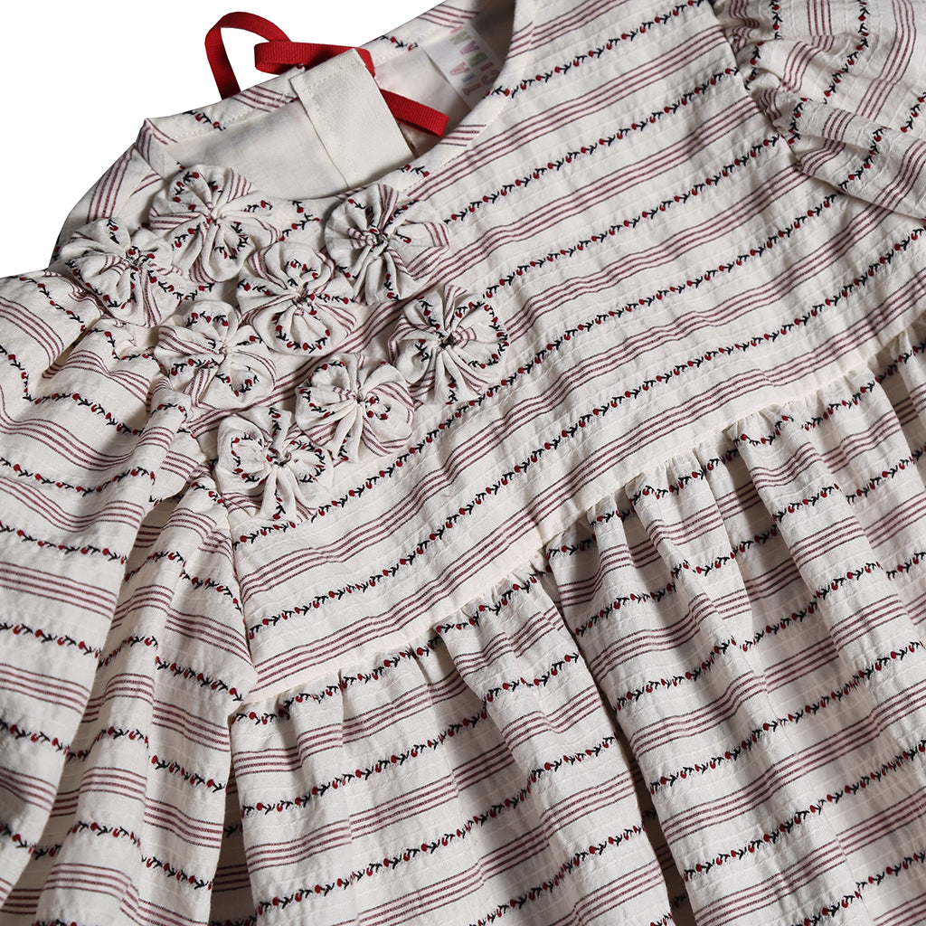 Tia Cibani Kids Child Rosetta Embellished Bib Dress Opal Cream Stripes