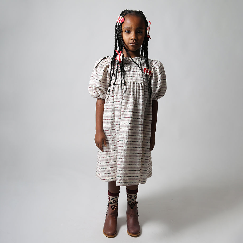 Tia Cibani Kids Child Rosetta Embellished Bib Dress Opal Cream Stripes