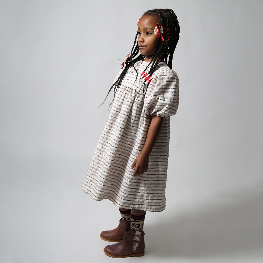 Tia Cibani Kids Child Rosetta Embellished Bib Dress Opal Cream Stripes