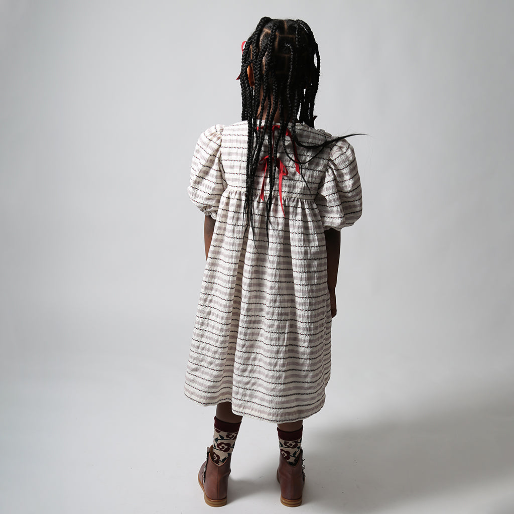 Tia Cibani Kids Child Rosetta Embellished Bib Dress Opal Cream Stripes