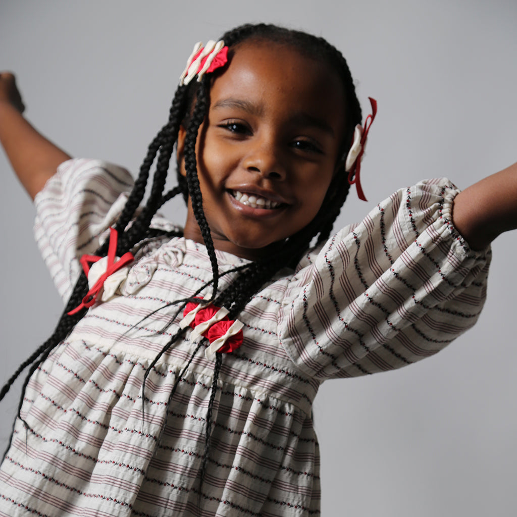 Tia Cibani Kids Child Rosetta Embellished Bib Dress Opal Cream Stripes