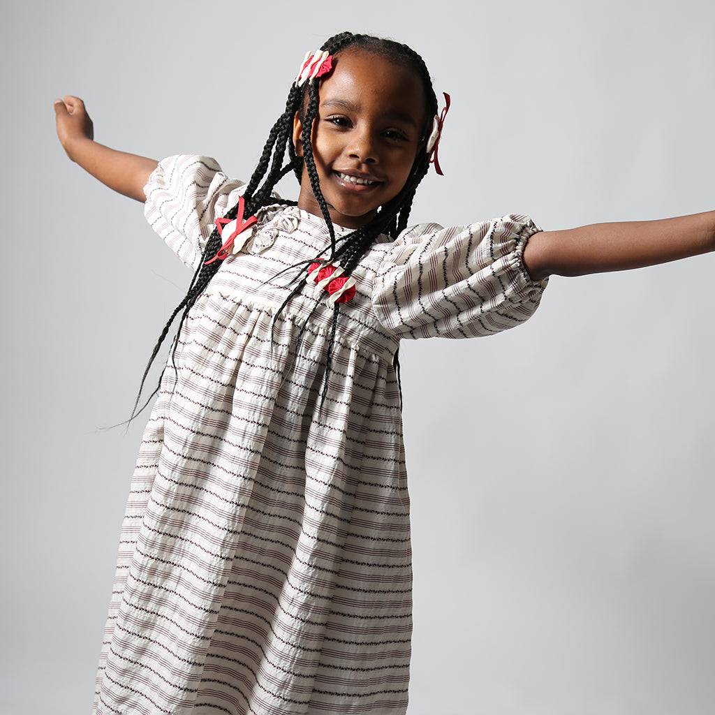 Tia Cibani Kids Child Rosetta Embellished Bib Dress Opal Cream Stripes