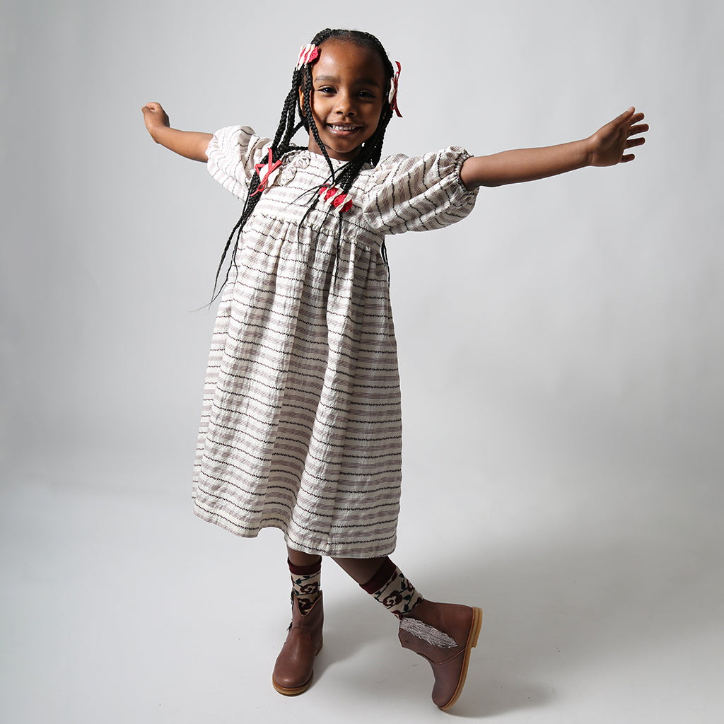 Tia Cibani Kids Child Rosetta Embellished Bib Dress Opal Cream Stripes