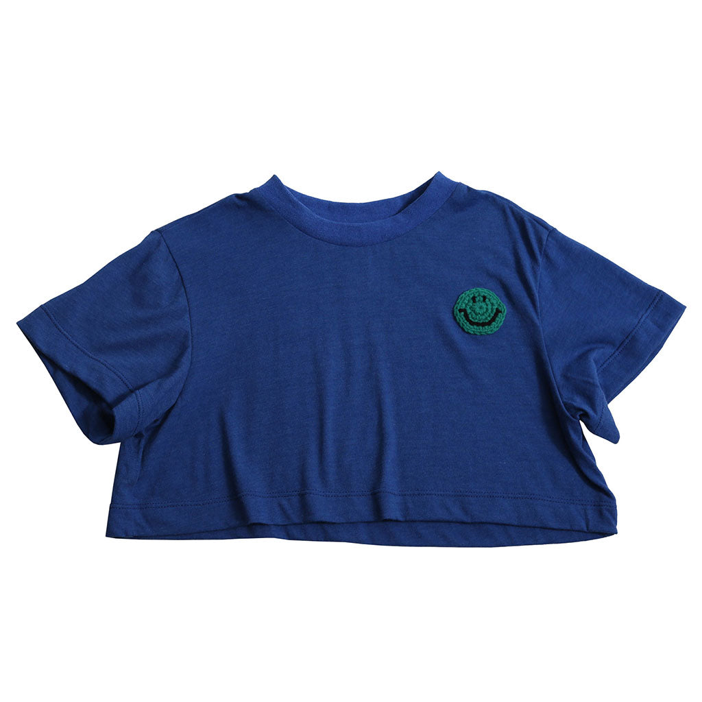 Tia Cibani Kids Child Smiley Cropped T-shirt Aegean Blue