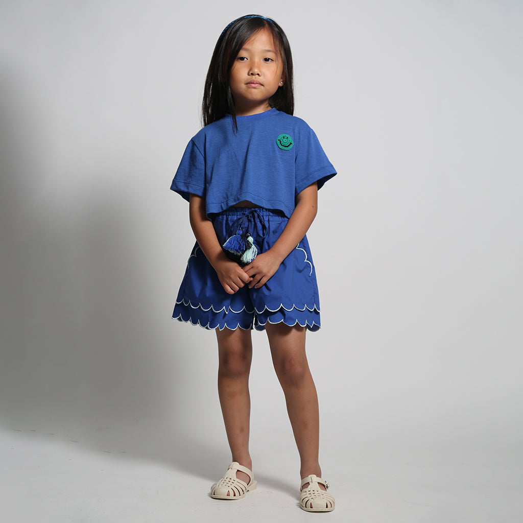 Tia Cibani Kids Child Smiley Cropped T-shirt Aegean Blue