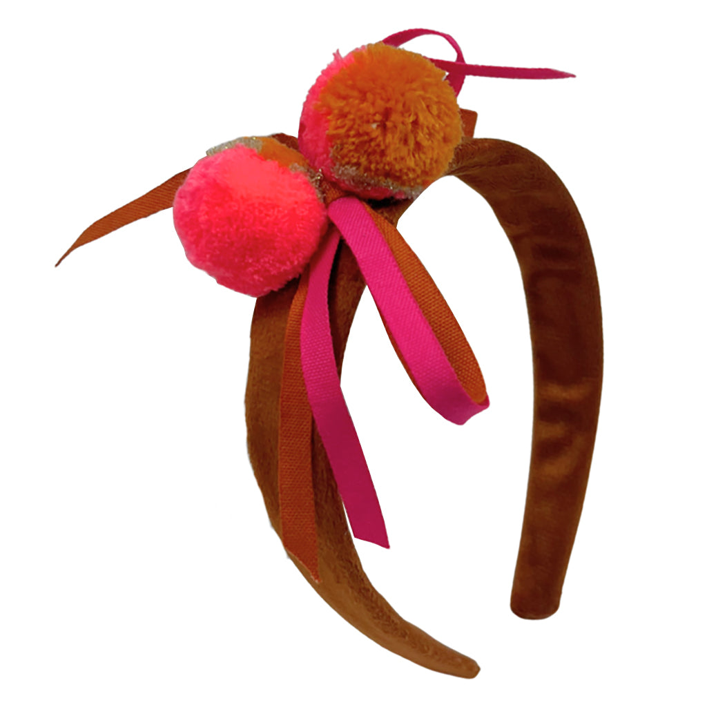 Tia Cibani Kids Child Pompom Bow Headband Copper Red