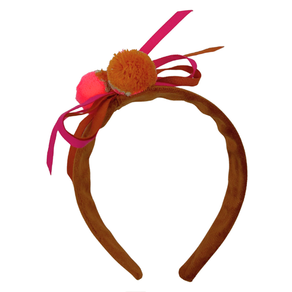 Tia Cibani Kids Child Pompom Bow Headband Copper Red