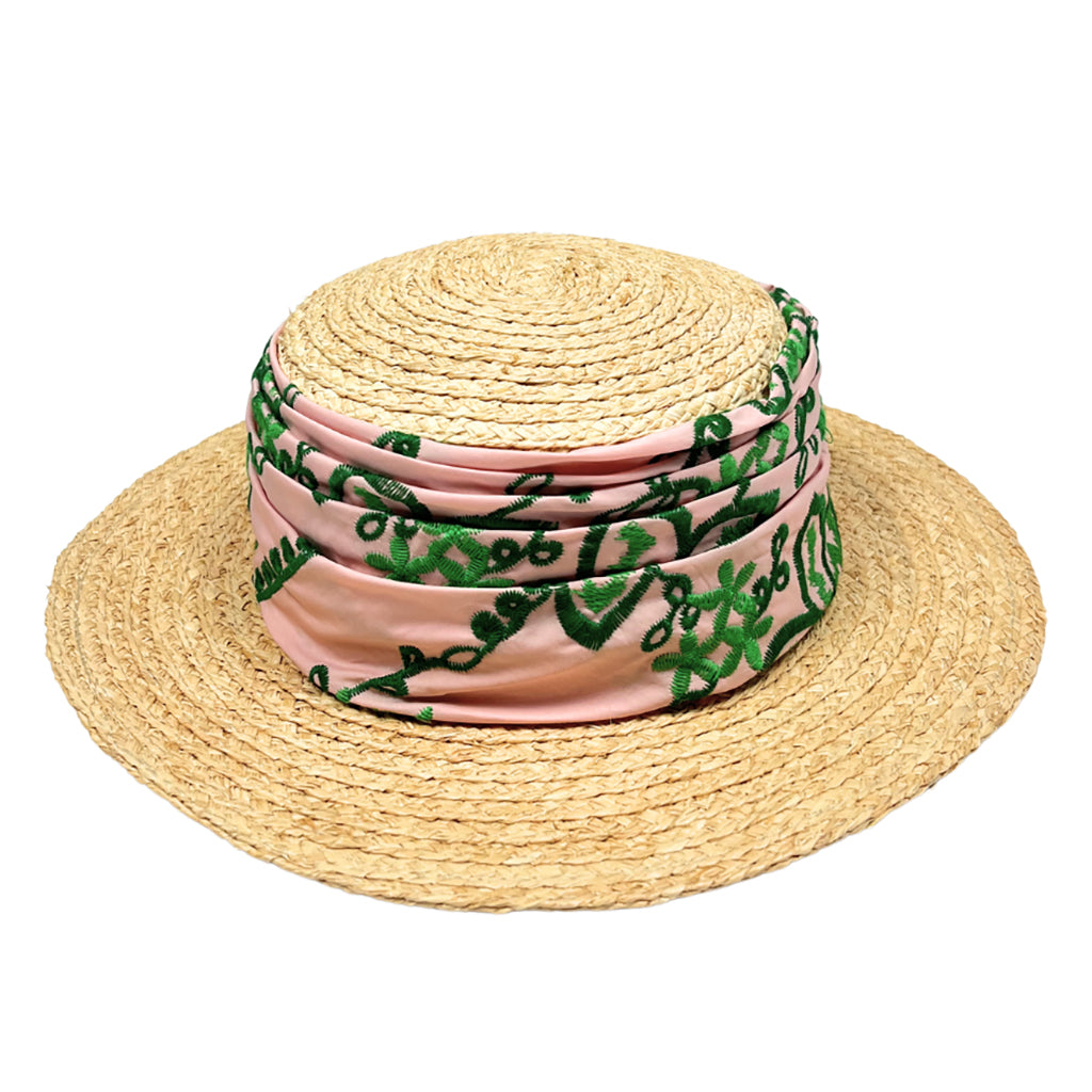 Tia Cibani Kids Child Saba Bandana Boater Hat Coral Mix Pink