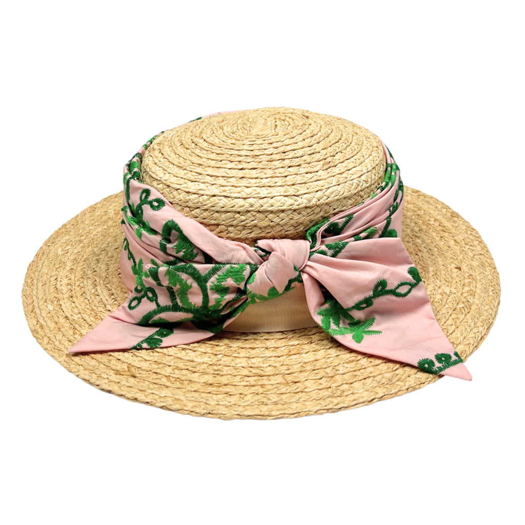 Tia Cibani Kids Child Saba Bandana Boater Hat Coral Mix Pink