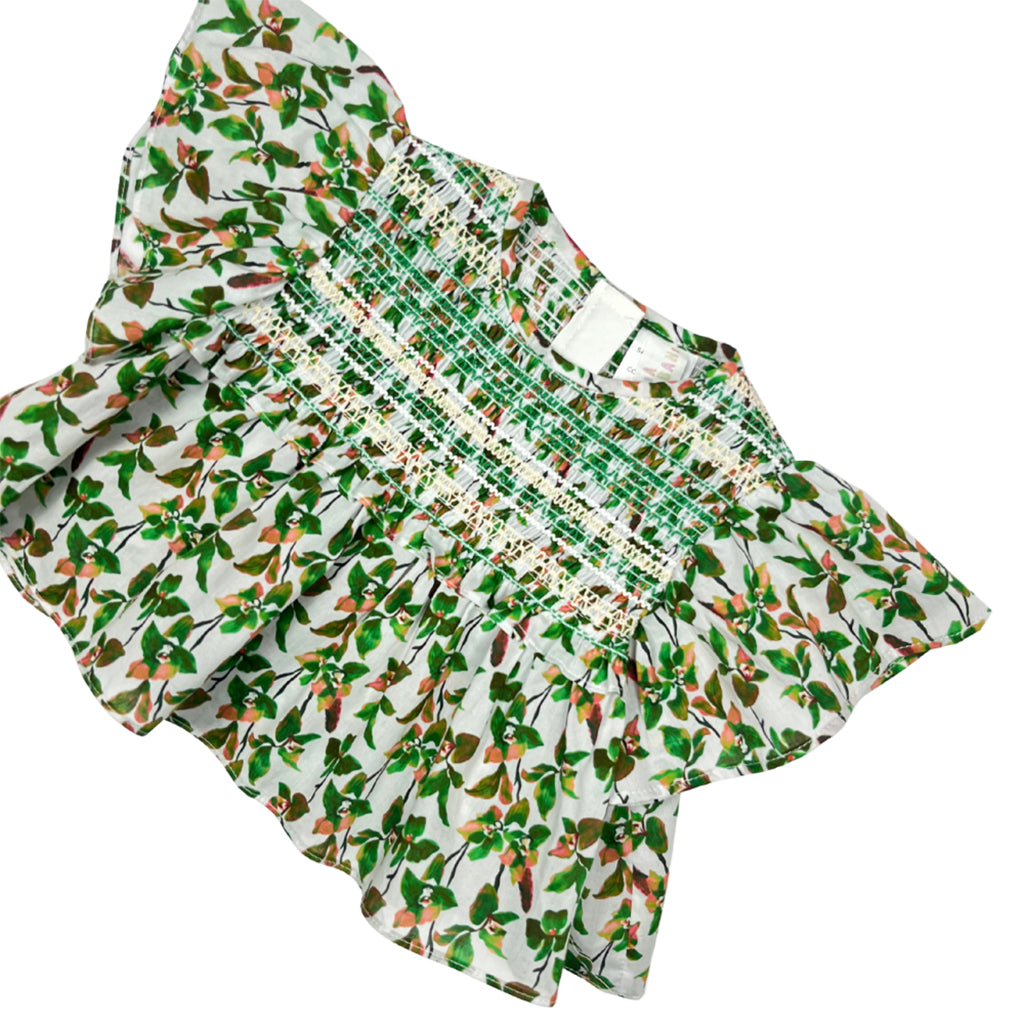 Tia Cibani Kids Baby Sofia Smocked Blouse Palm Mix Green