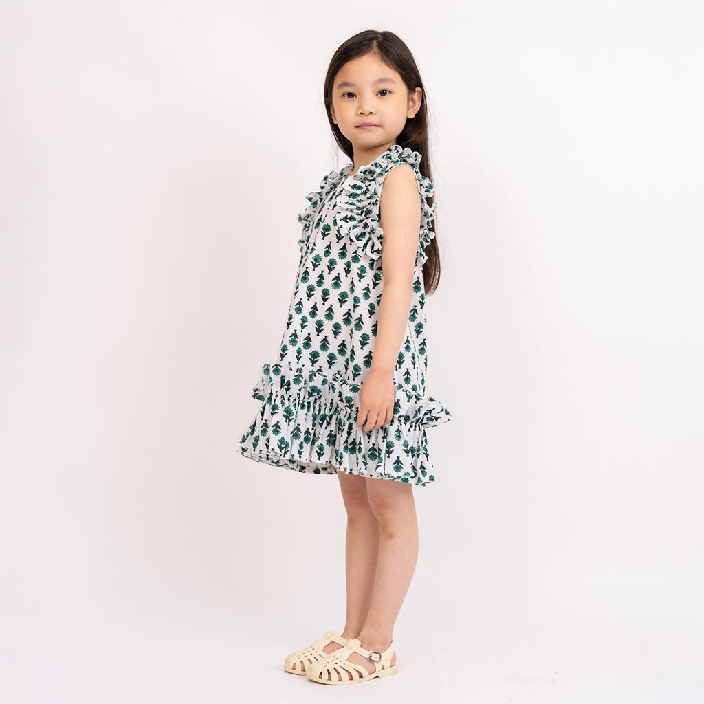 Tia Cibani Kids Child Lily Dress Emerald Green Floral Block Print