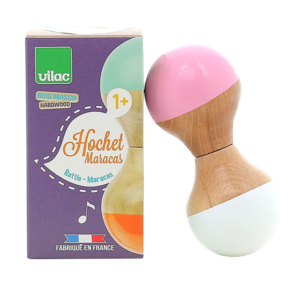 Vilac Wooden Maraca Rattle White and Pink