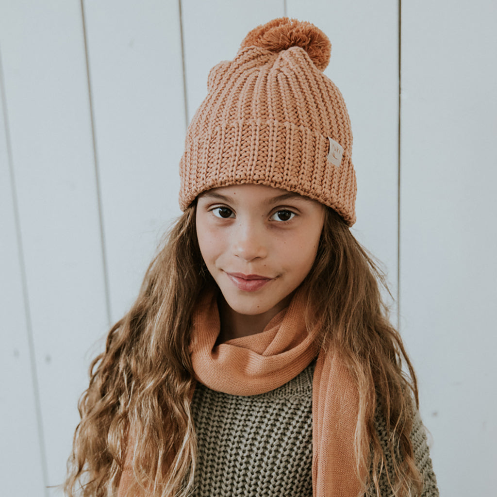 Yuki Kidswear Child Chunky Knitted Hat Coral Orange