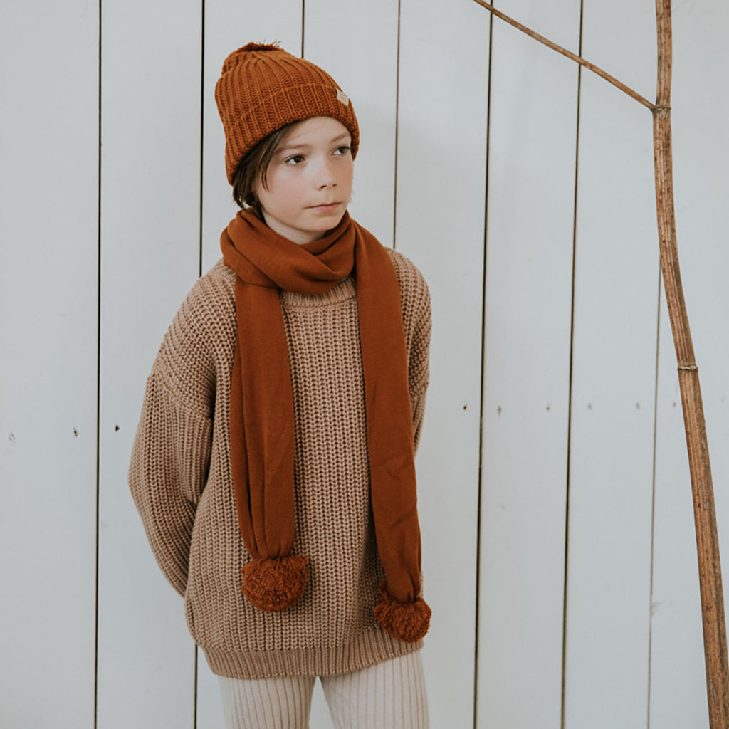 Yuki Kidswear Child Chunky Knitted Hat Rust Brown