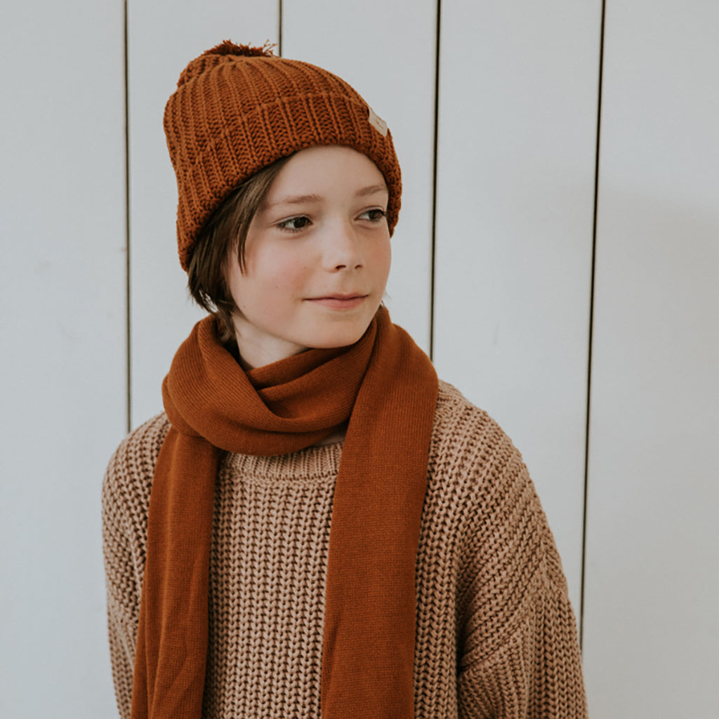 Yuki Kidswear Child Chunky Knitted Hat Rust Brown