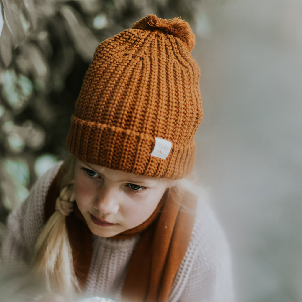 Yuki Kidswear Child Chunky Knitted Hat Rust Brown