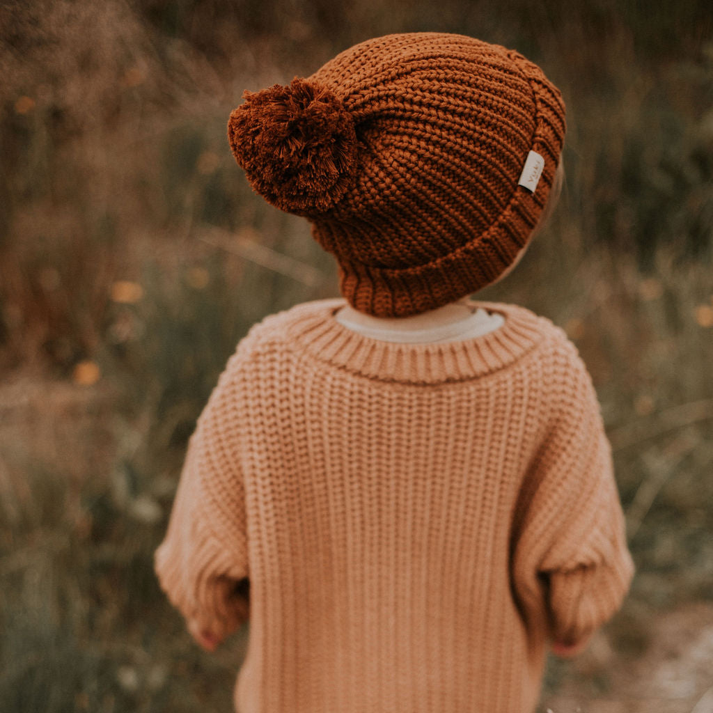 Yuki Kidswear Child Chunky Knitted Hat Rust Brown