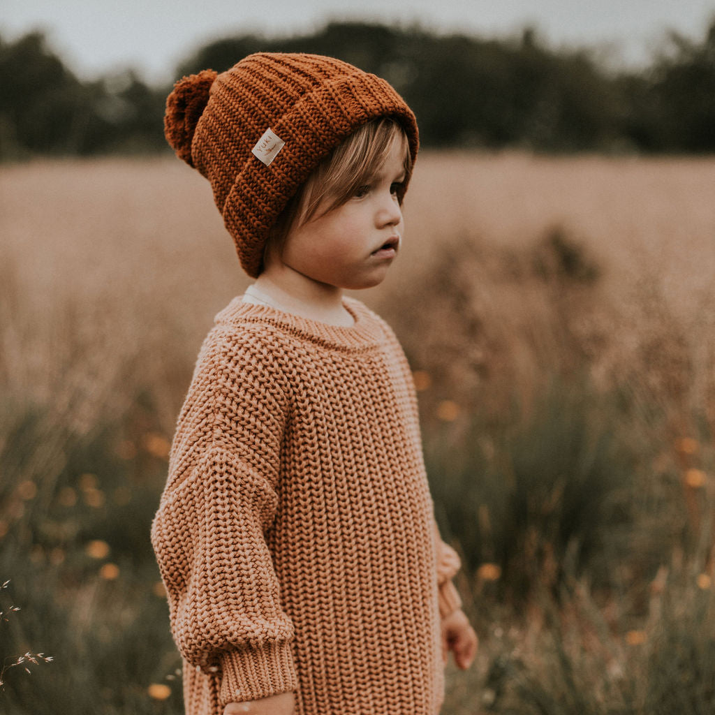 Yuki Kidswear Child Chunky Knitted Hat Rust Brown