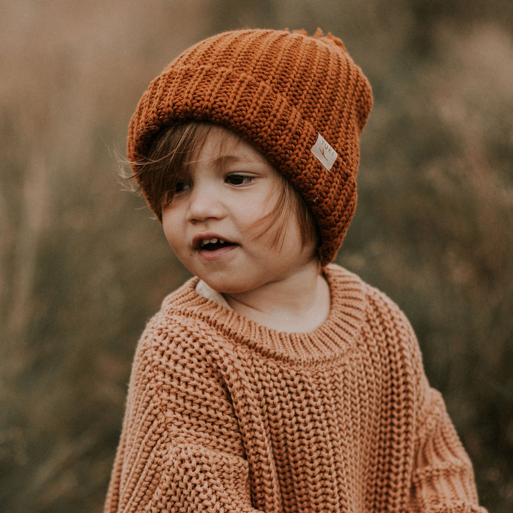 Yuki Kidswear Child Chunky Knitted Hat Rust Brown