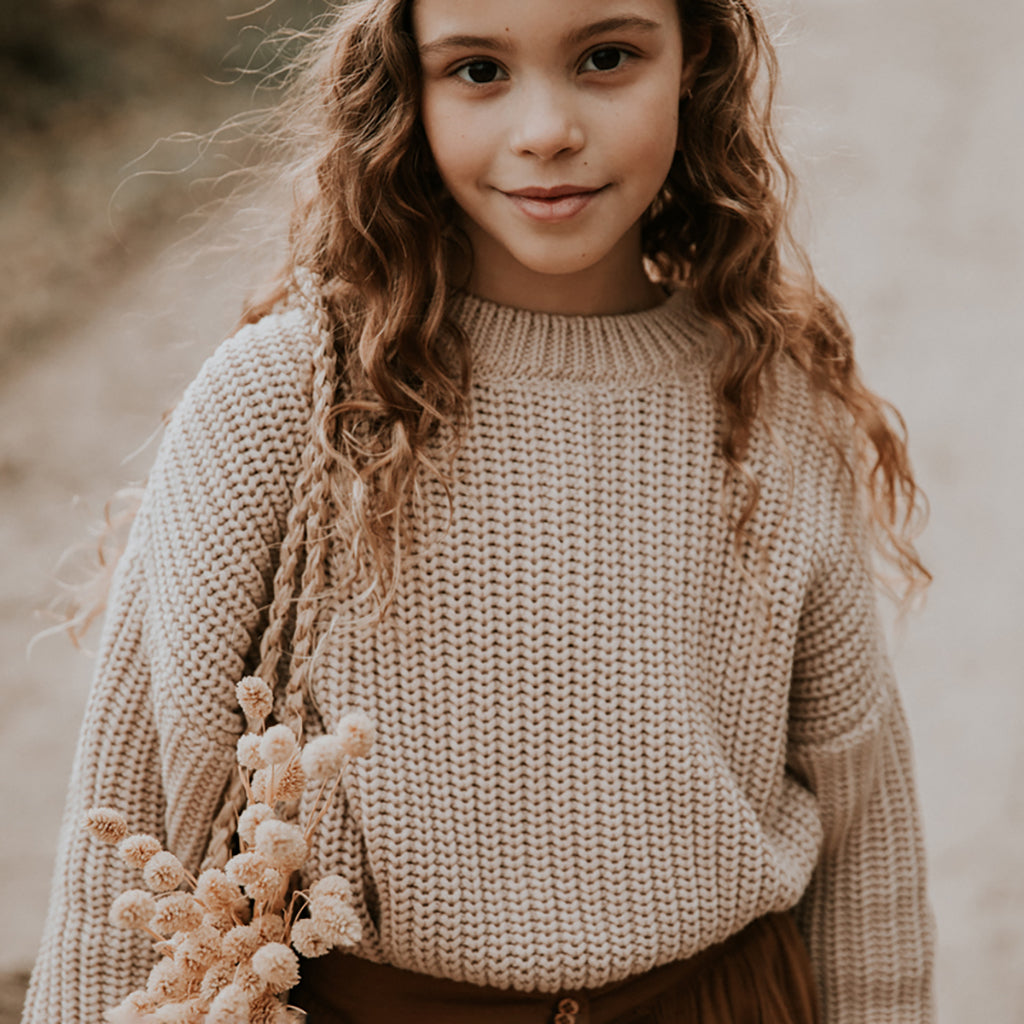 Yuki Kidswear Baby And Child Chunky Knitted Sweater Moon Cream