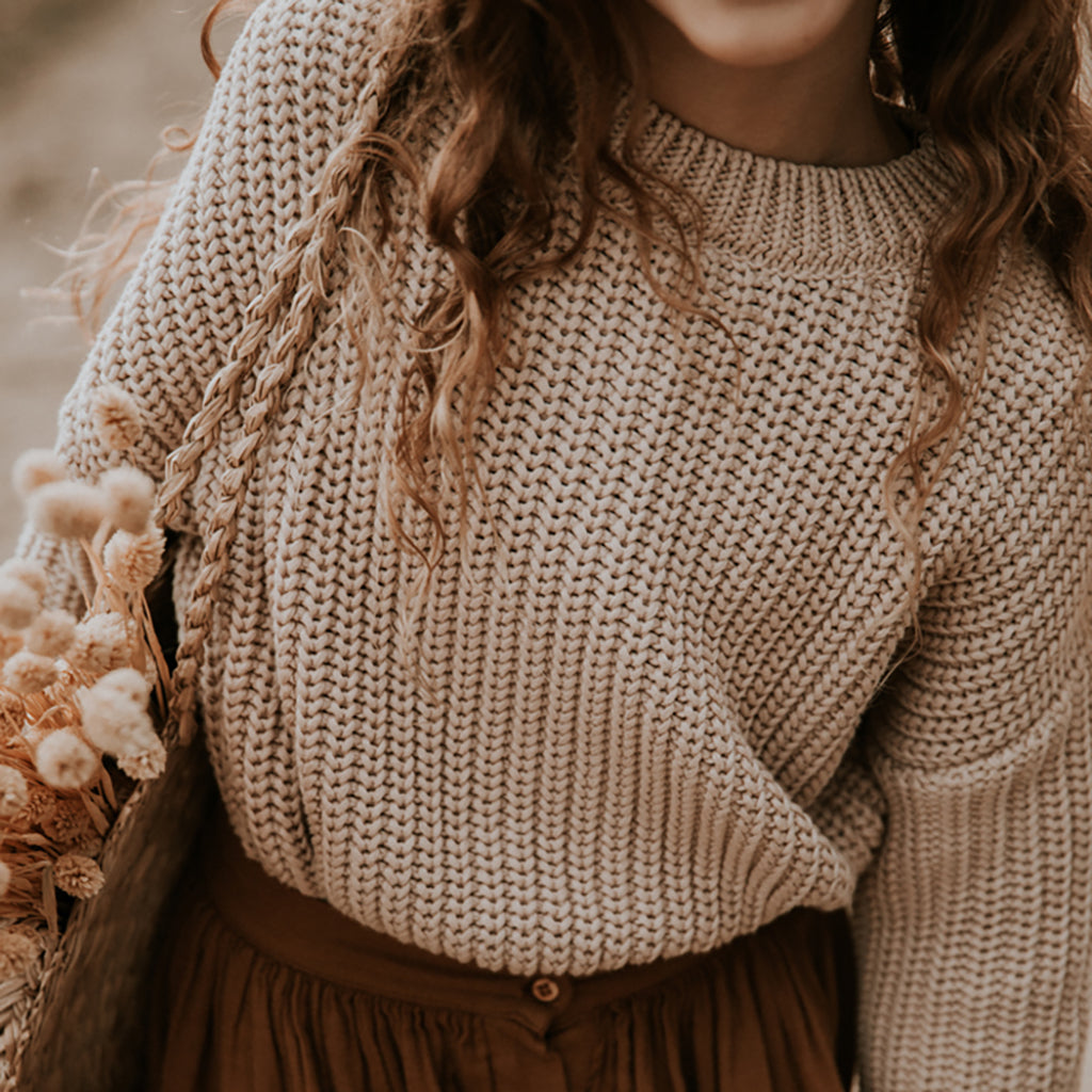 Yuki Kidswear Baby And Child Chunky Knitted Sweater Moon Cream