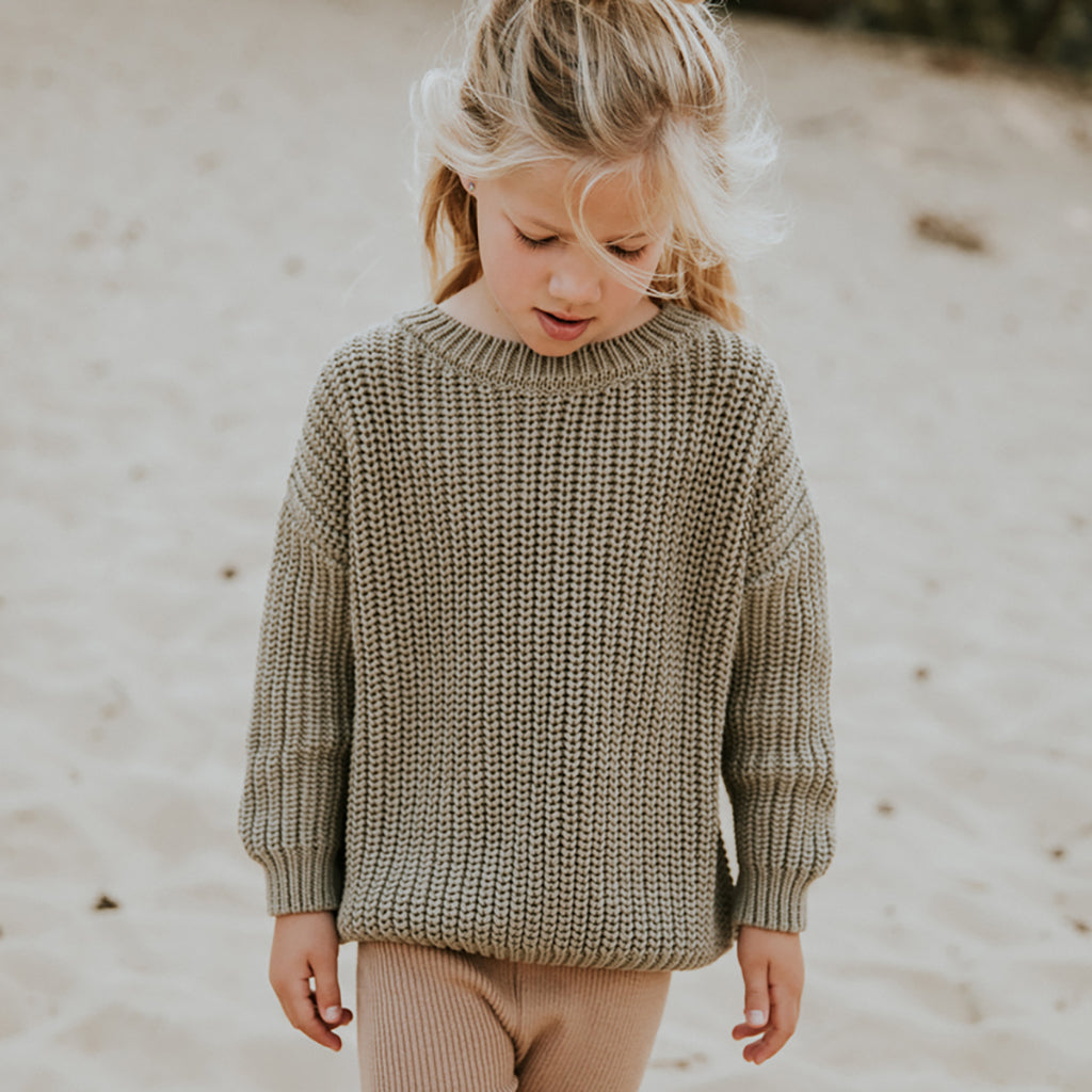 Yuki Kidswear Baby And Child Chunky Knitted Sweater Sage Green