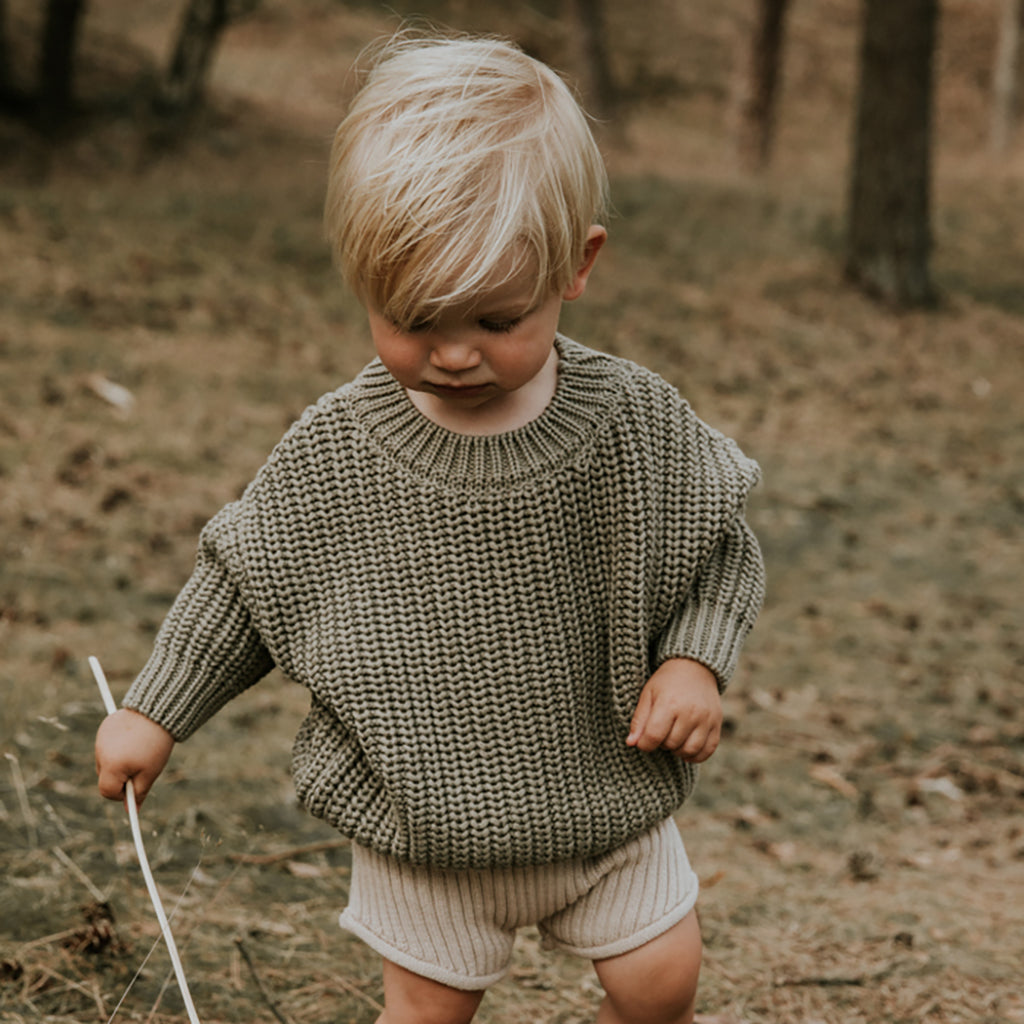 Yuki Kidswear Baby And Child Chunky Knitted Sweater Sage Green