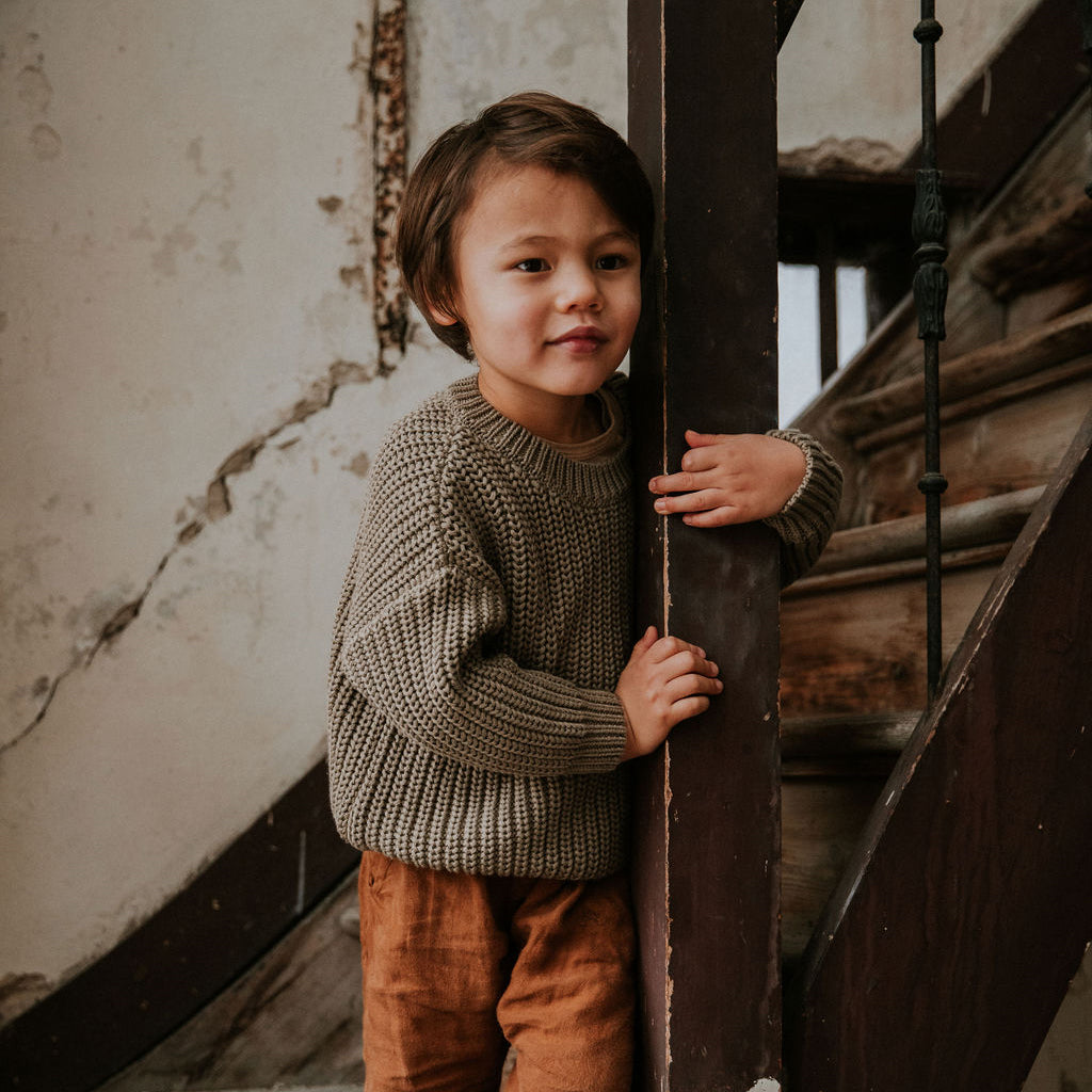 Yuki Kidswear Baby And Child Chunky Knitted Sweater Sage Green